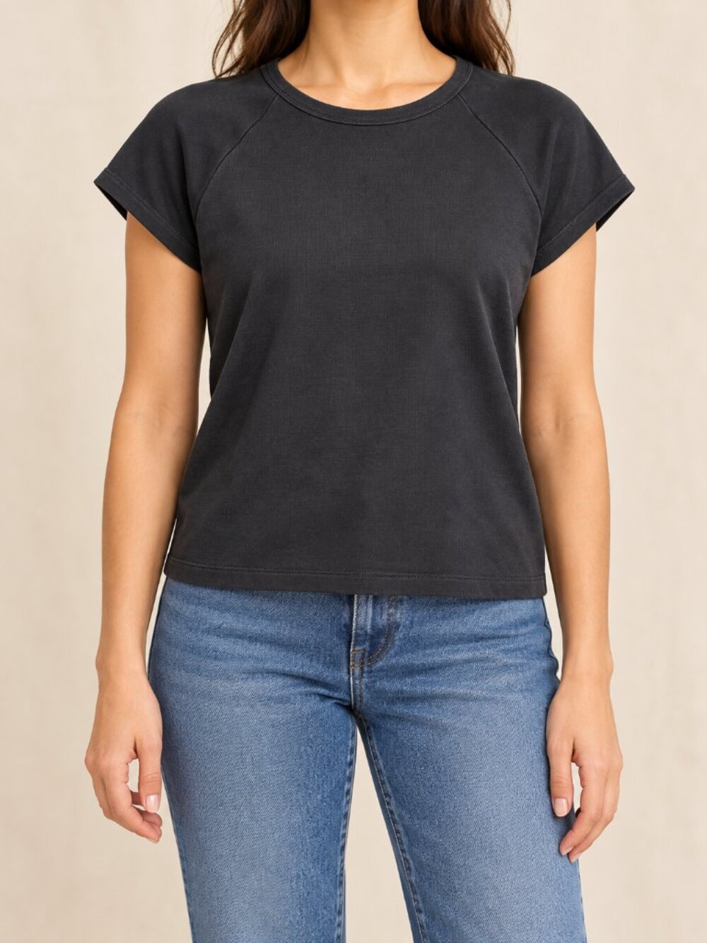 Madewell Black Short Raglan Sleeve Crewneck Knit Top Size Medium